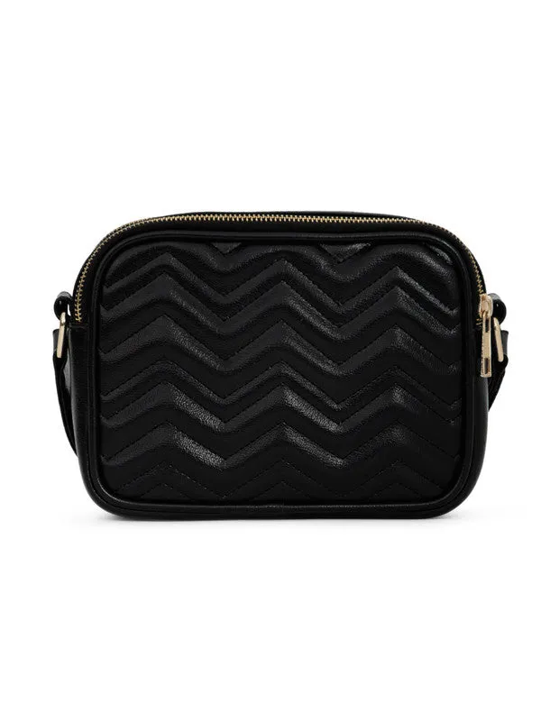 Berrylush Women Solid Black Non-Detachable Strap PU Quilted Crossbody Sling Bag