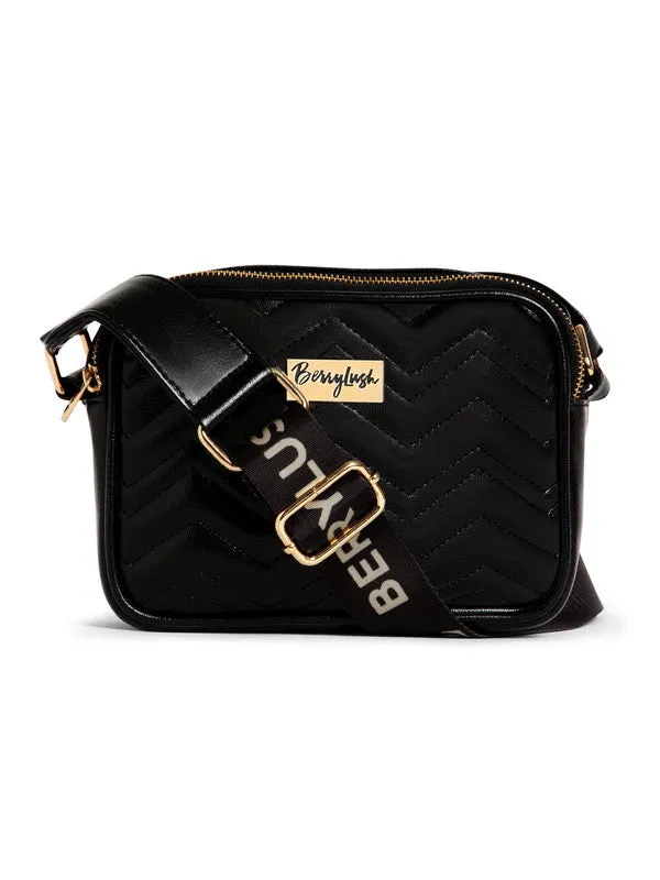 Berrylush Women Solid Black Non-Detachable Strap PU Quilted Crossbody Sling Bag