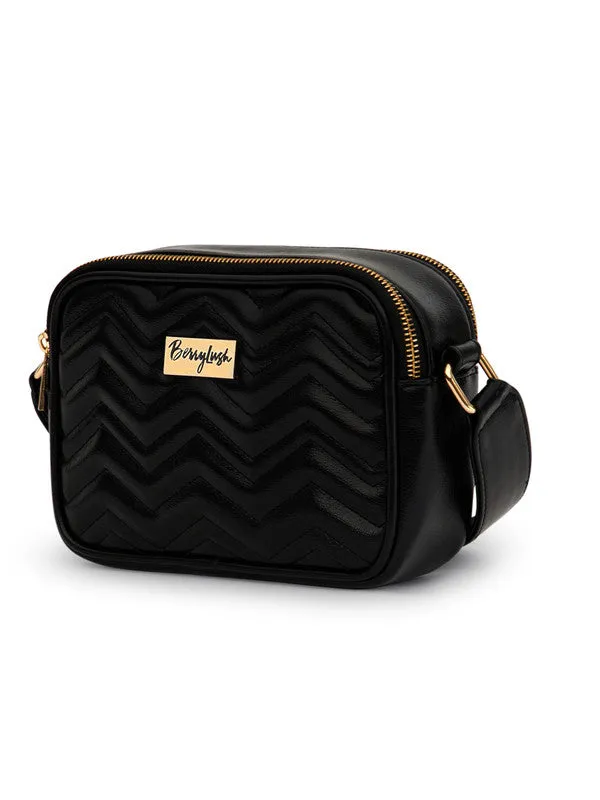 Berrylush Women Solid Black Non-Detachable Strap PU Quilted Crossbody Sling Bag