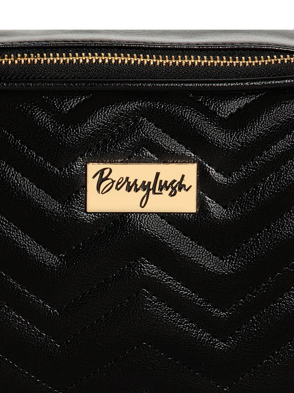 Berrylush Women Solid Black Non-Detachable Strap PU Quilted Crossbody Sling Bag