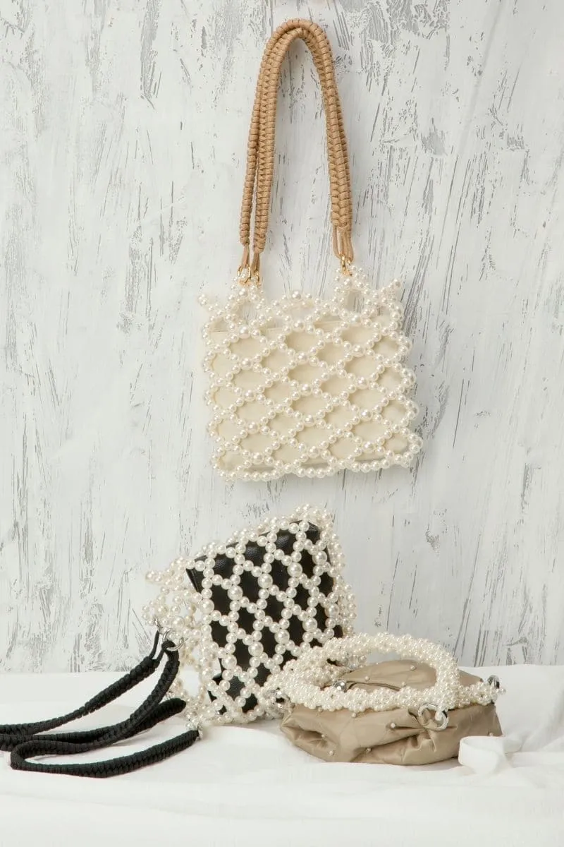 BLACK MATHILDA PEARL BEADED TOTE BAG
