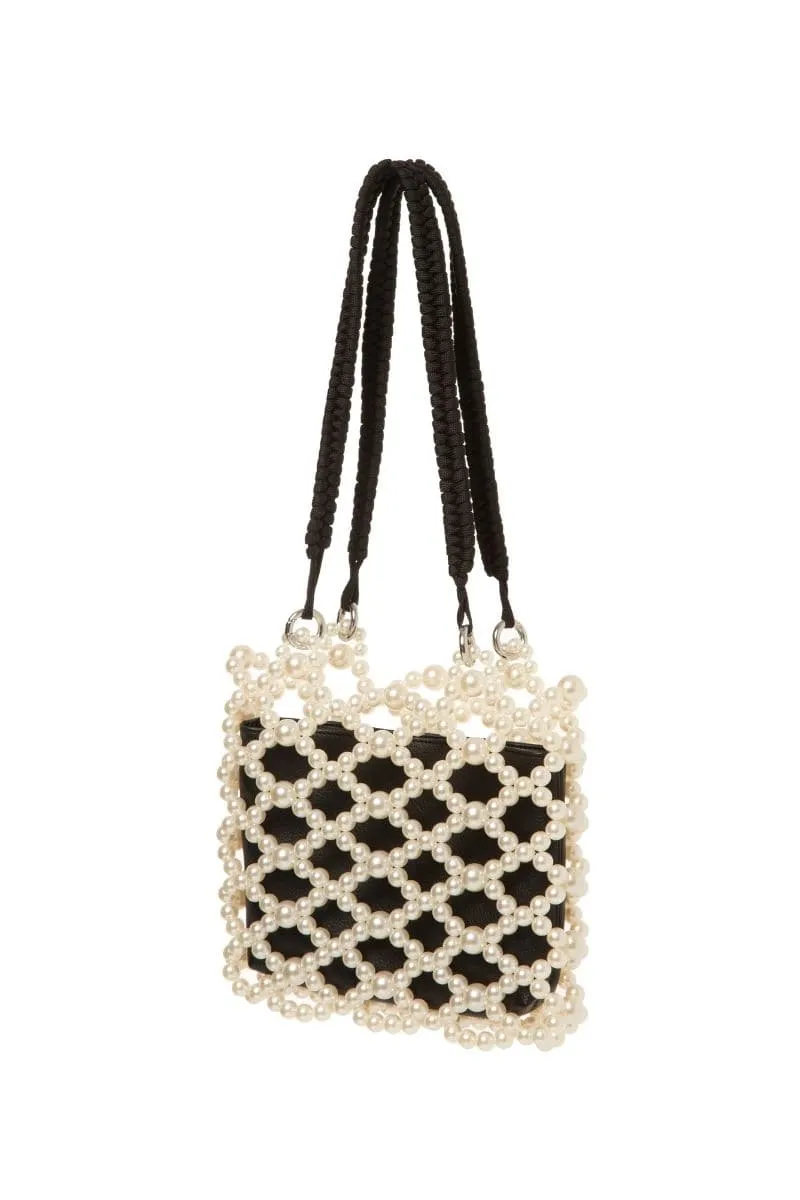 BLACK MATHILDA PEARL BEADED TOTE BAG