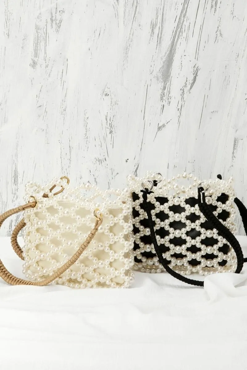 BLACK MATHILDA PEARL BEADED TOTE BAG