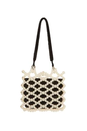 BLACK MATHILDA PEARL BEADED TOTE BAG