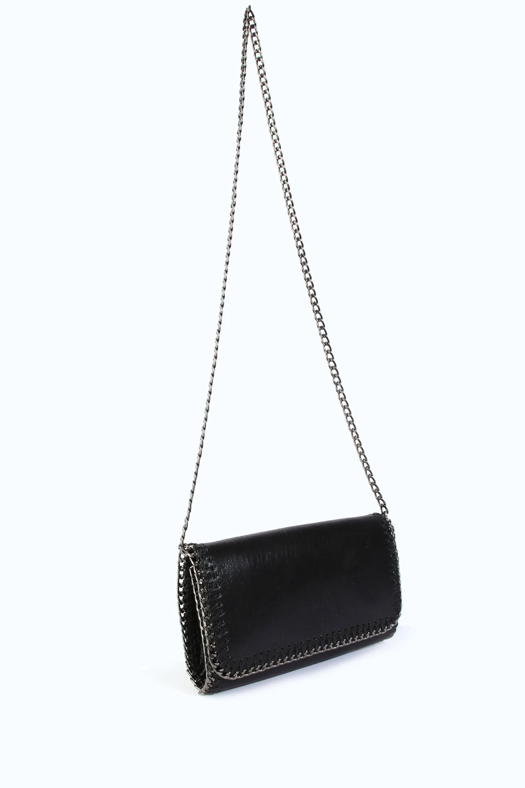 Black Stitched Chain Clutch Bag