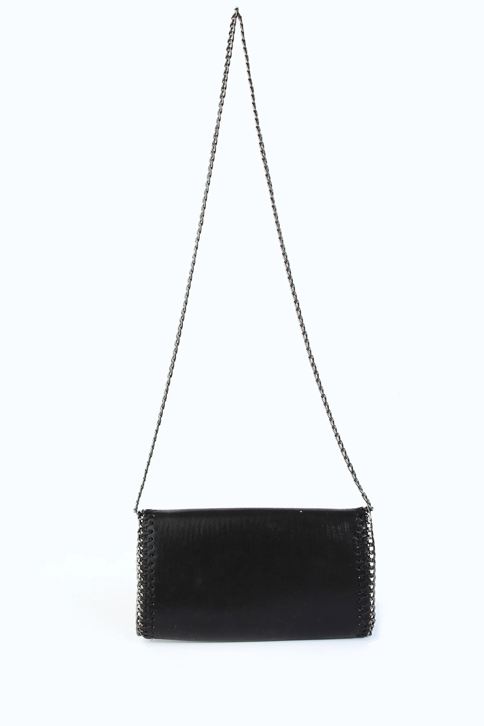Black Stitched Chain Clutch Bag