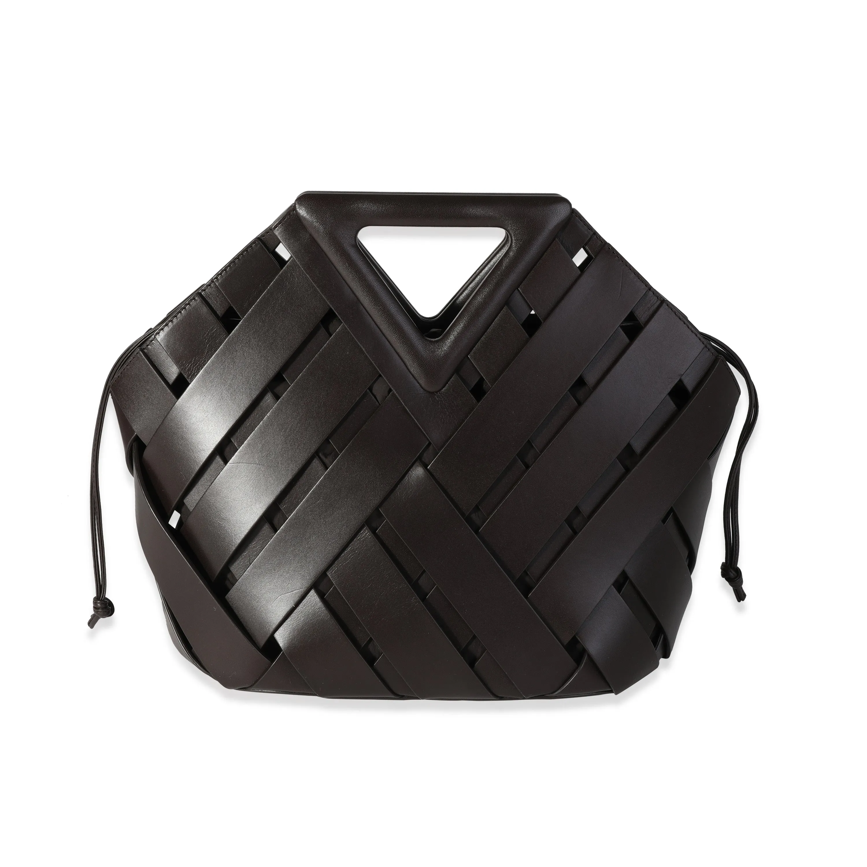 BOTTEGA VENETA Dark Brown Leather V Woven Drawstring Tote Bag
