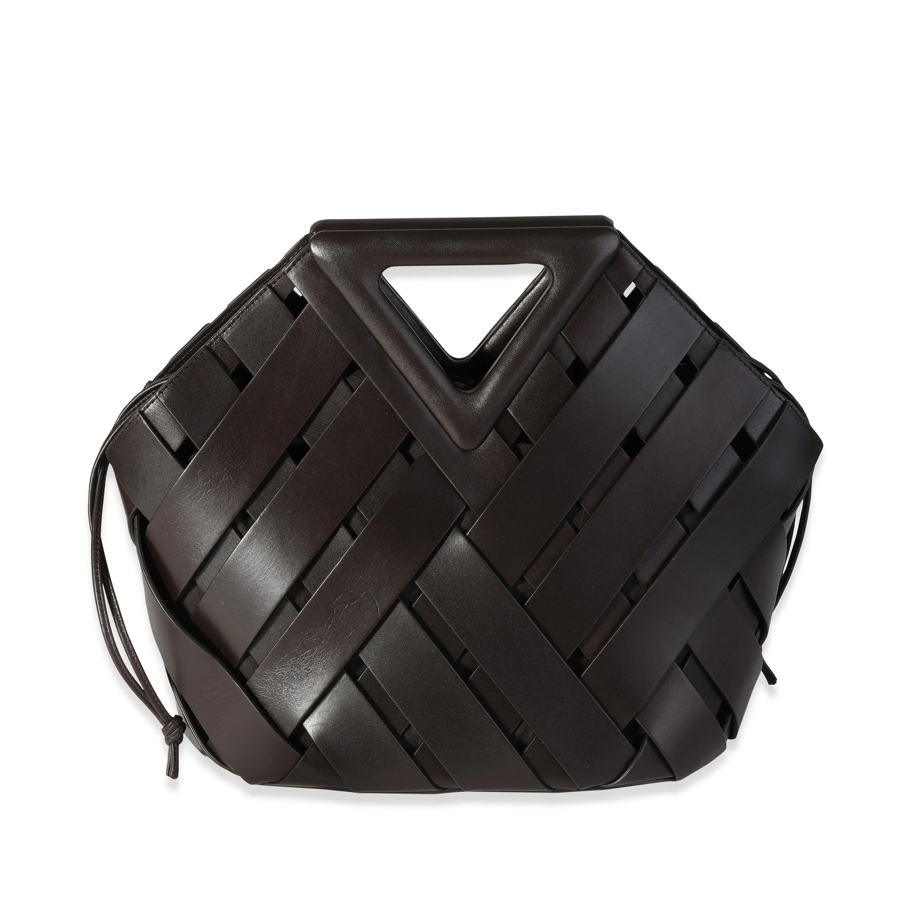 BOTTEGA VENETA Dark Brown Leather V Woven Drawstring Tote Bag
