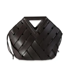 BOTTEGA VENETA Dark Brown Leather V Woven Drawstring Tote Bag