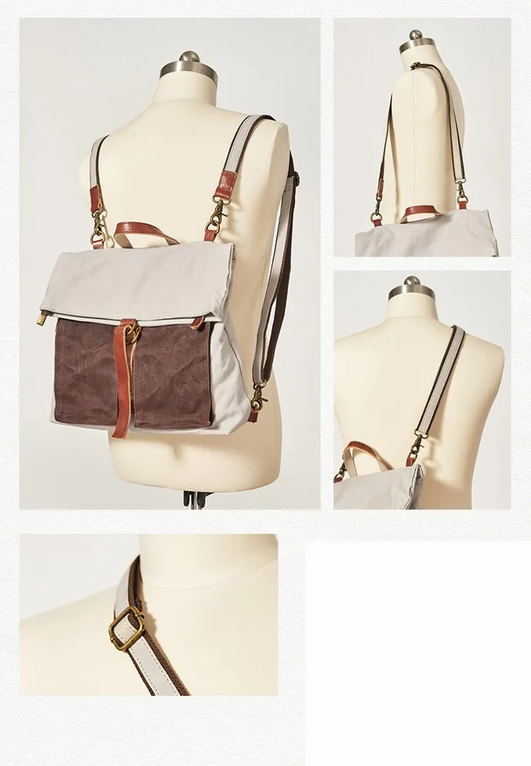 Canvas Leather Convertible Backpack Messenger Bag Satchel Backpack Mens Canvas Messenger Backpack for Men