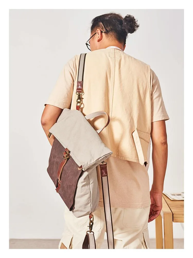 Canvas Leather Convertible Backpack Messenger Bag Satchel Backpack Mens Canvas Messenger Backpack for Men