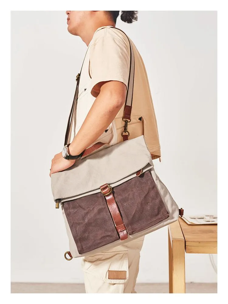 Canvas Leather Convertible Backpack Messenger Bag Satchel Backpack Mens Canvas Messenger Backpack for Men