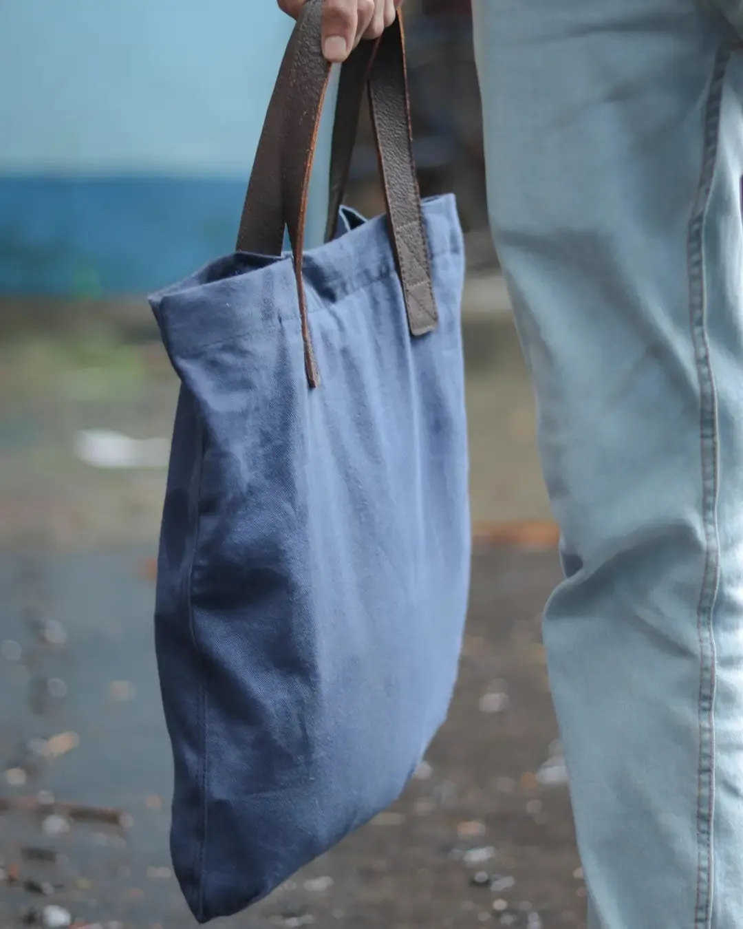 Canvas Tote Bag with Leather Handles