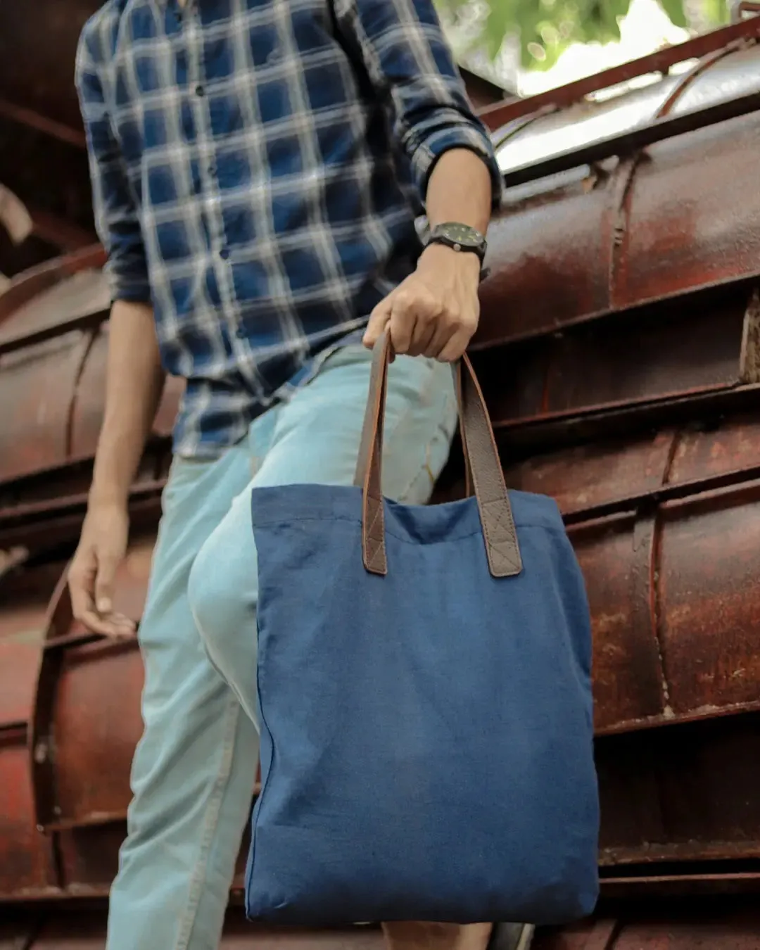 Canvas Tote Bag with Leather Handles