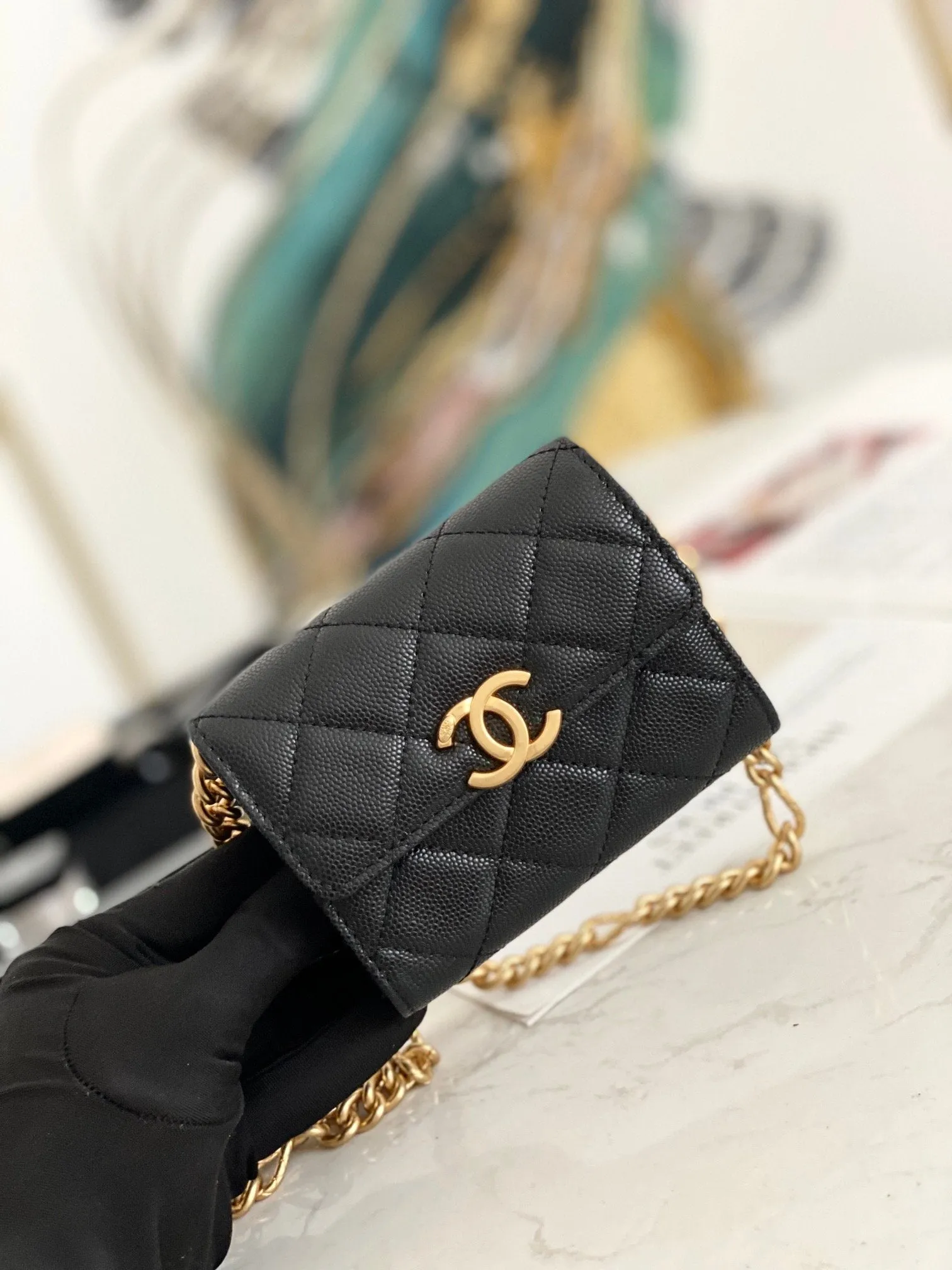 CHLMini Flap Bag Gold Toned Hardware Black For Women 4.7in/12cm