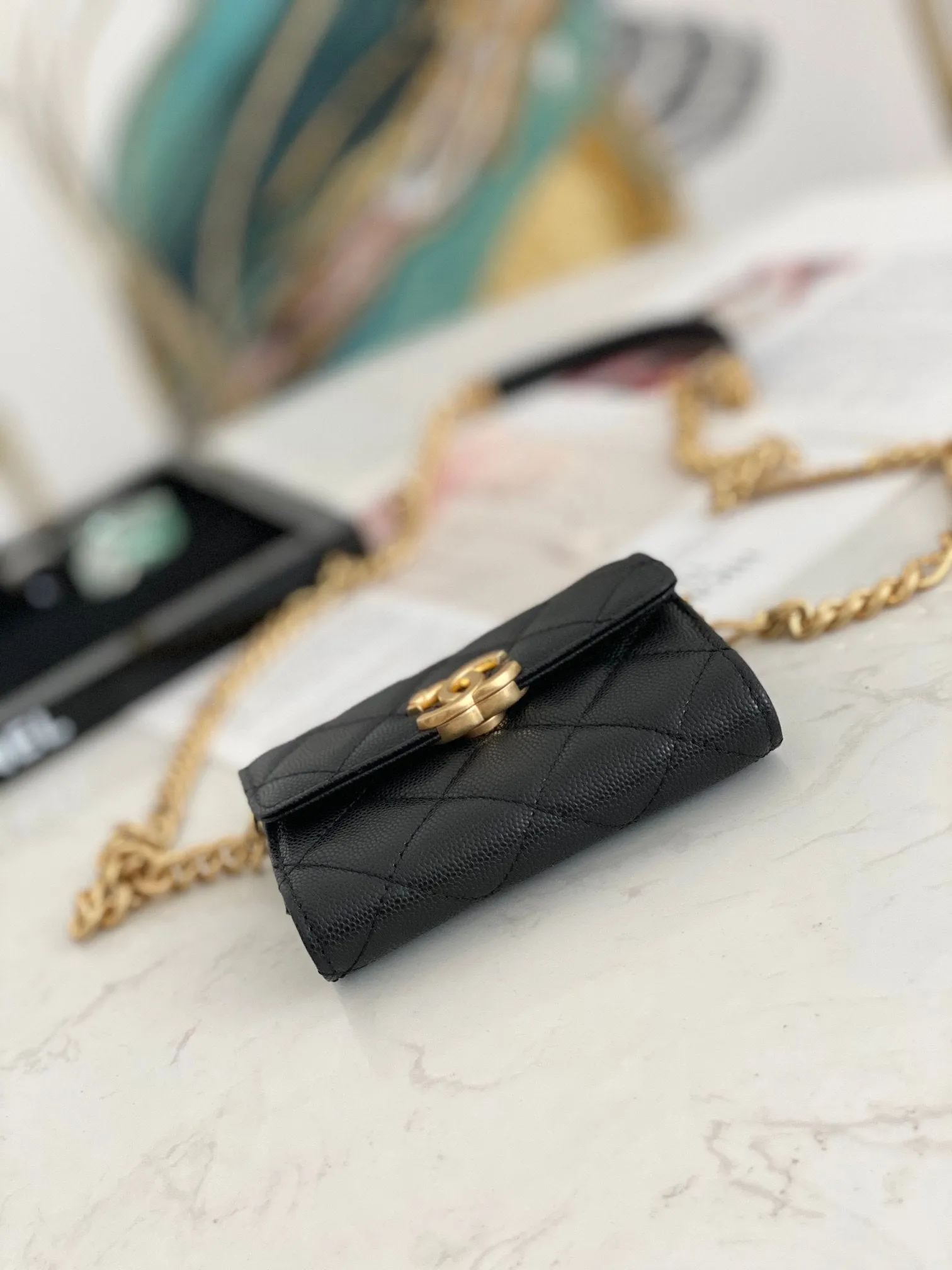 CHLMini Flap Bag Gold Toned Hardware Black For Women 4.7in/12cm