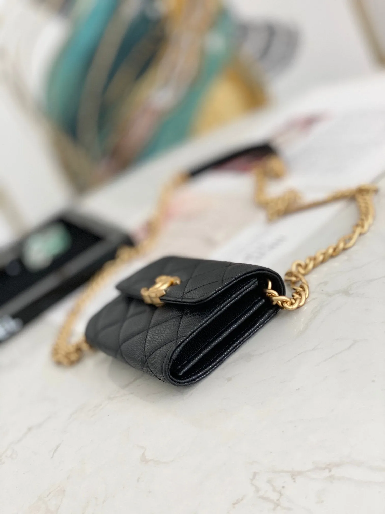 CHLMini Flap Bag Gold Toned Hardware Black For Women 4.7in/12cm