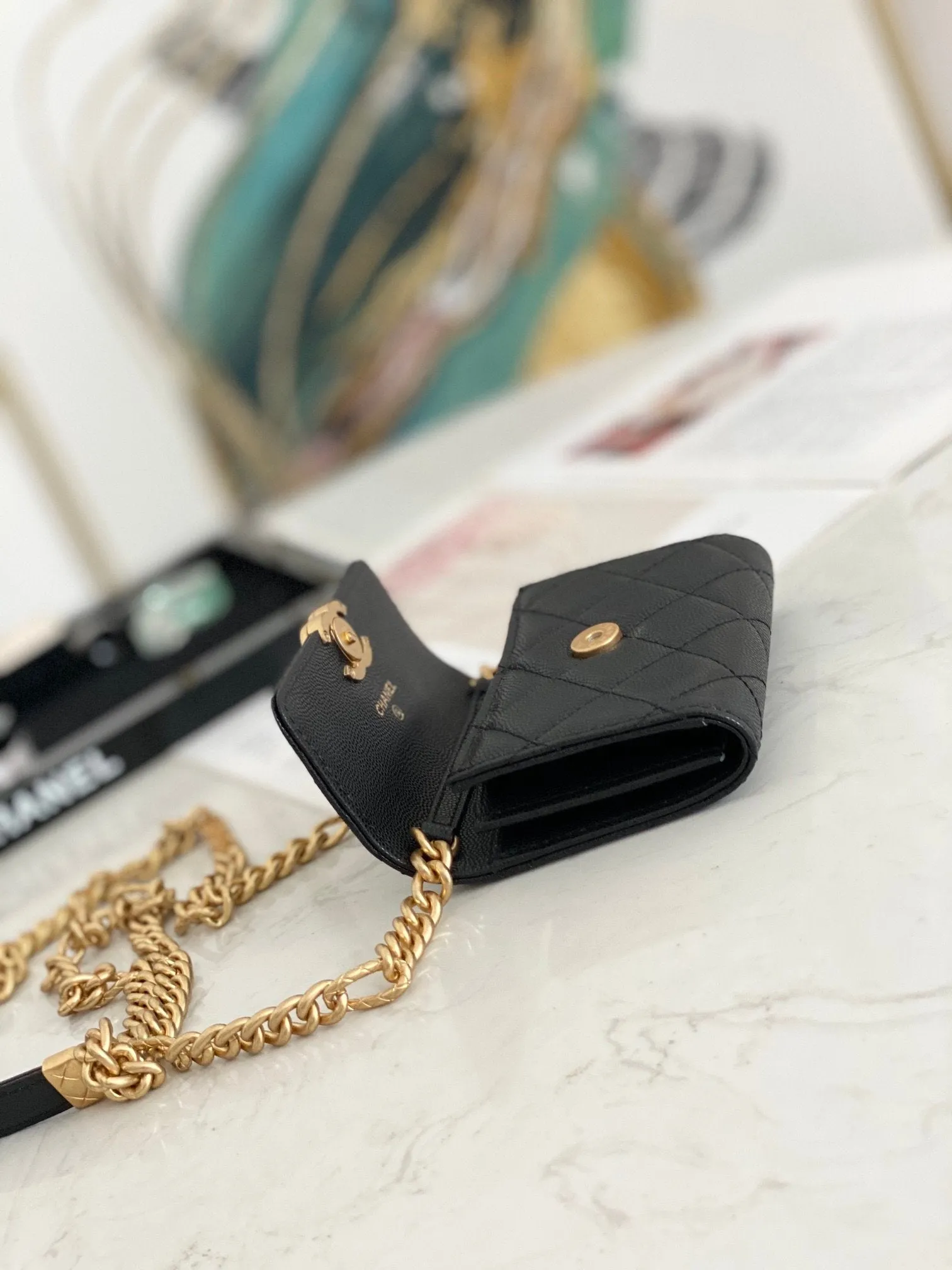 CHLMini Flap Bag Gold Toned Hardware Black For Women 4.7in/12cm