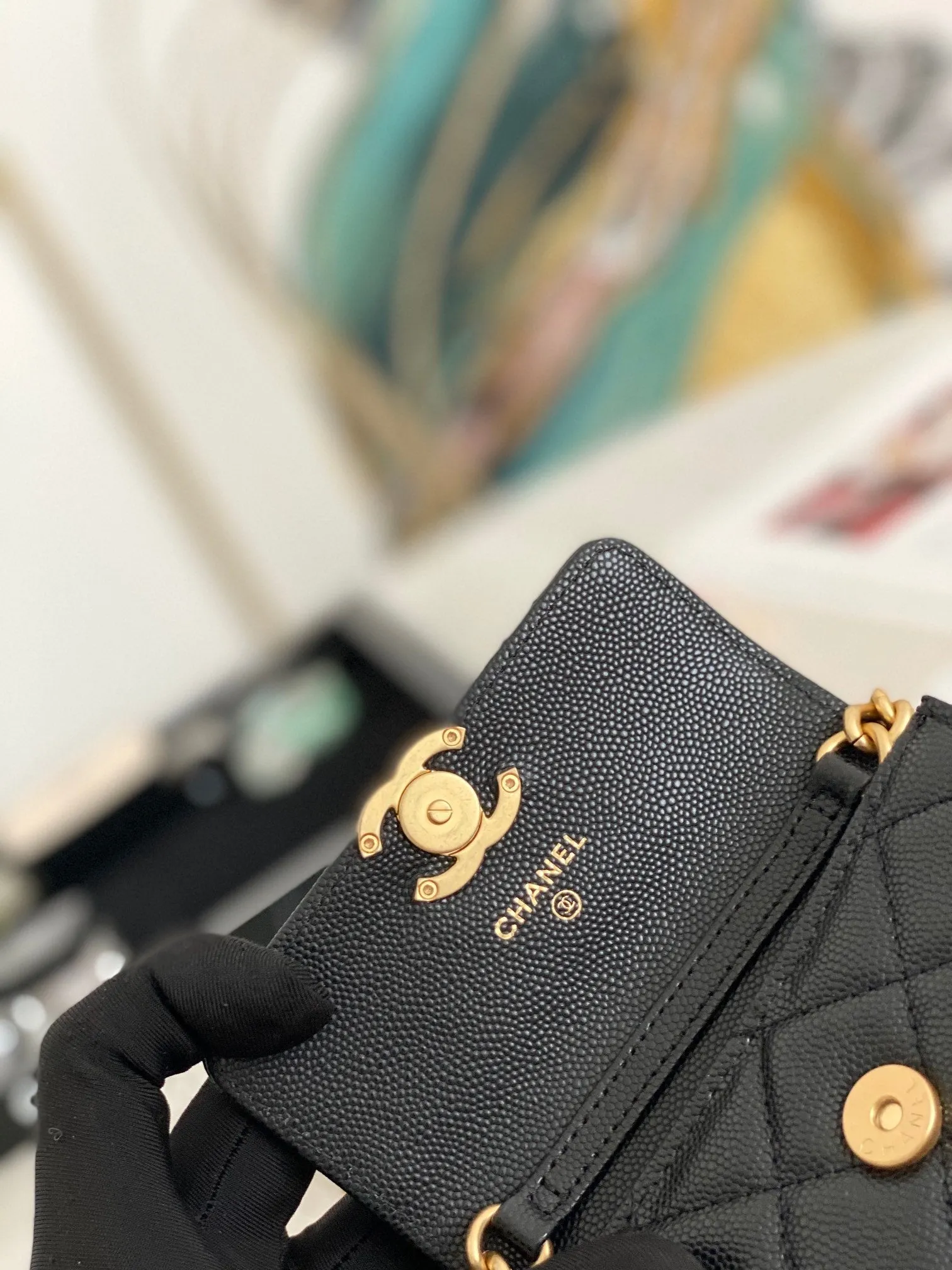 CHLMini Flap Bag Gold Toned Hardware Black For Women 4.7in/12cm