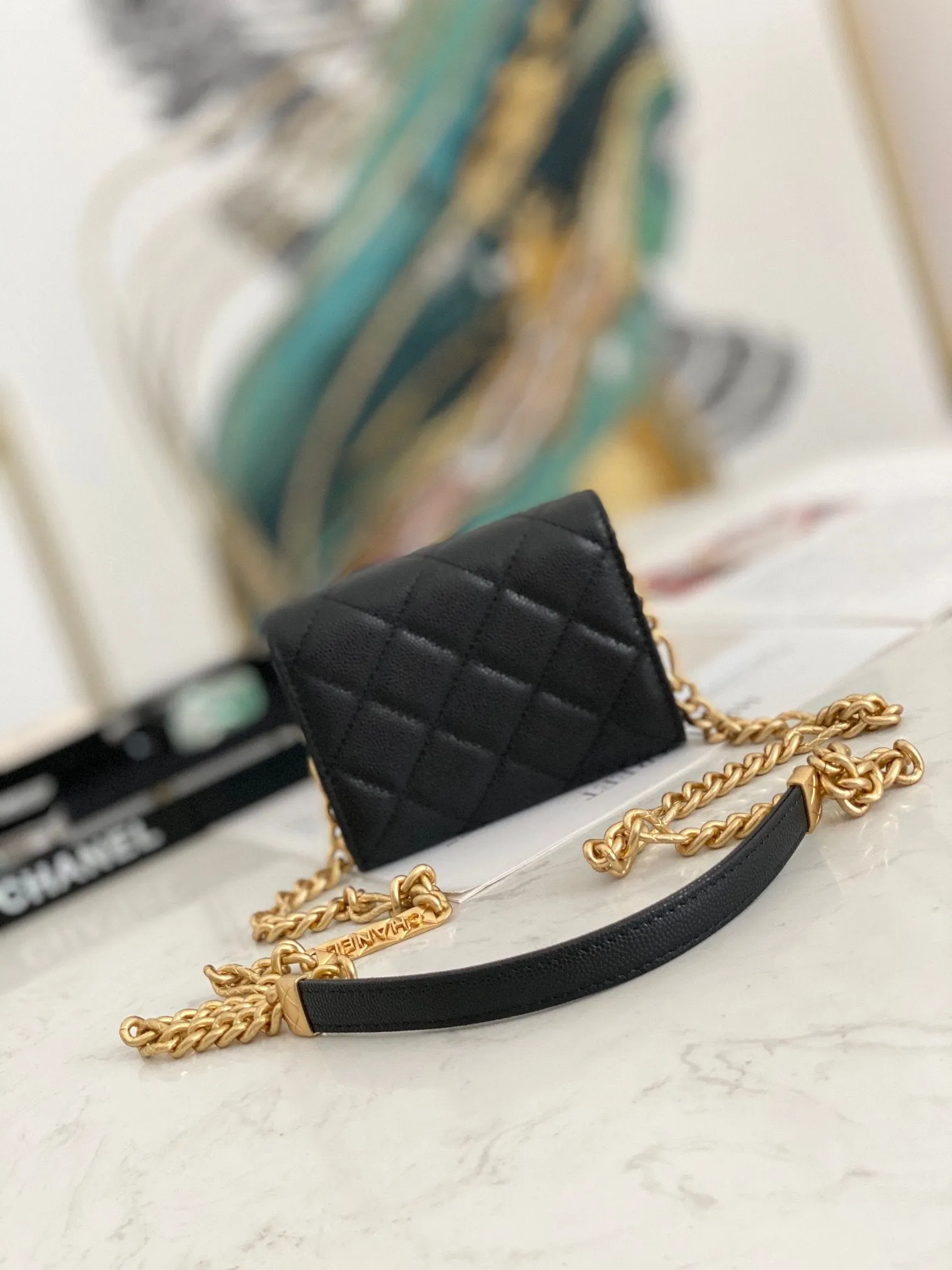 CHLMini Flap Bag Gold Toned Hardware Black For Women 4.7in/12cm