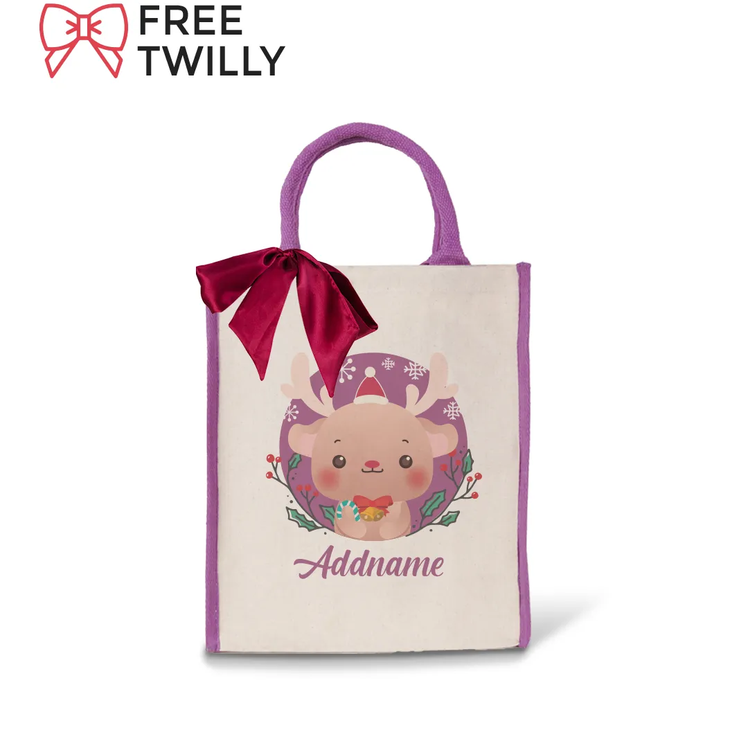 Christmas Cute Animal Series - Purple Colour Lining Canvas Bag (Livestream)