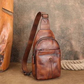 Classic Womens Brown Leather Sling Bag Chest Bag For Women