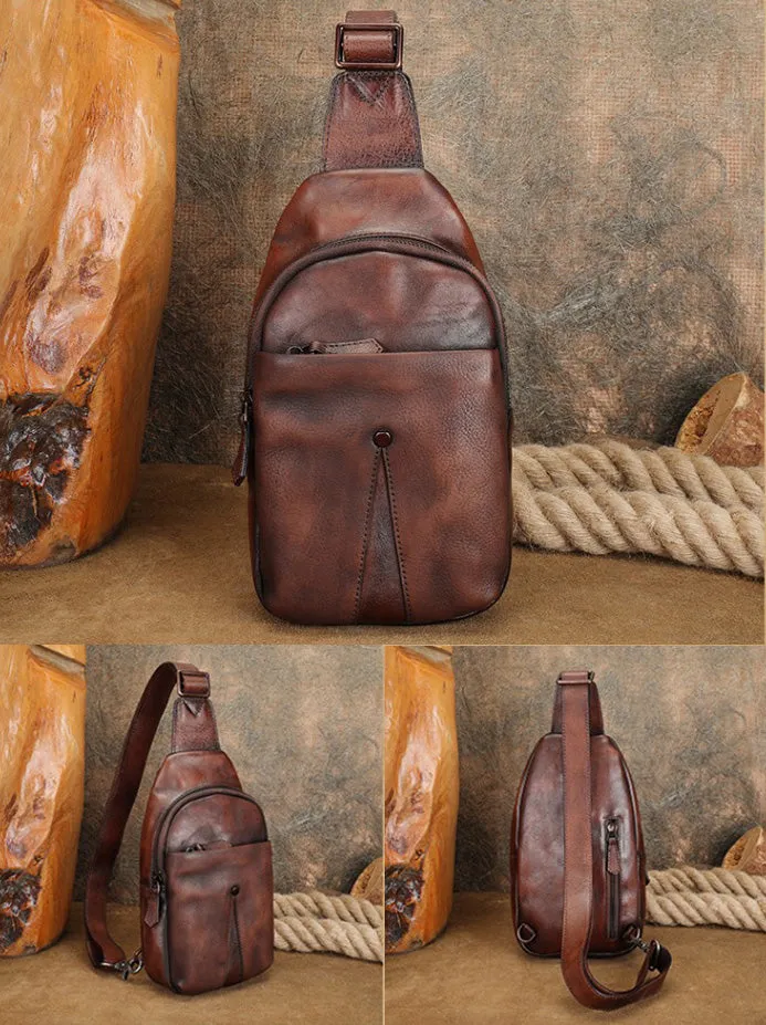 Classic Womens Brown Leather Sling Bag Chest Bag For Women