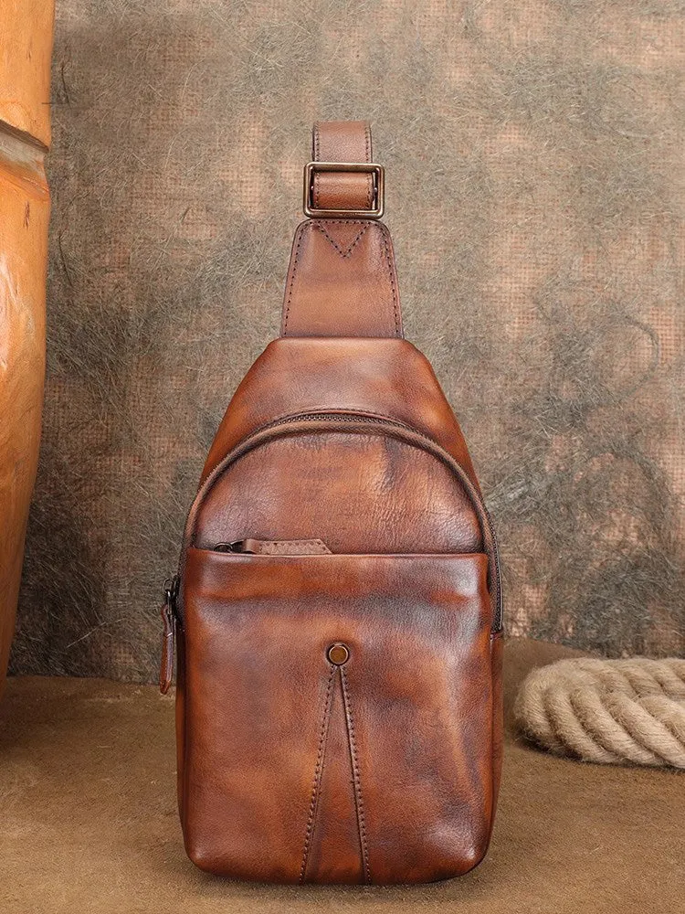 Classic Womens Brown Leather Sling Bag Chest Bag For Women