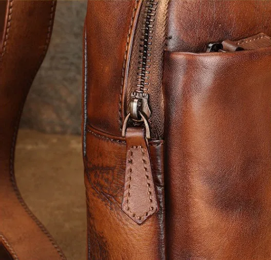 Classic Womens Brown Leather Sling Bag Chest Bag For Women