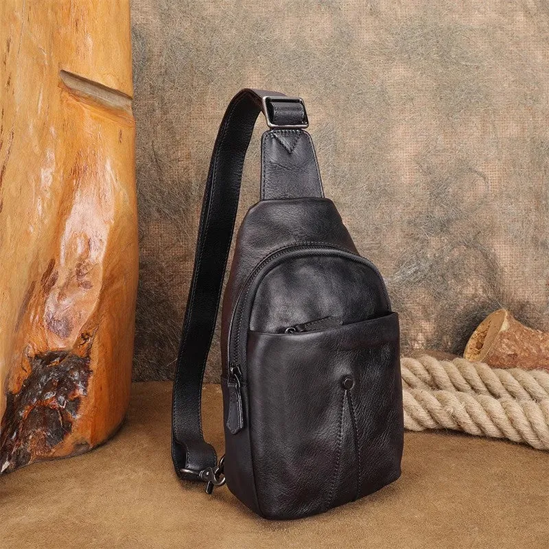 Classic Womens Brown Leather Sling Bag Chest Bag For Women