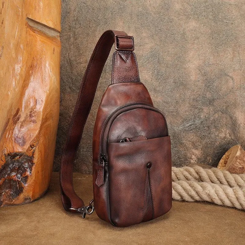 Classic Womens Brown Leather Sling Bag Chest Bag For Women