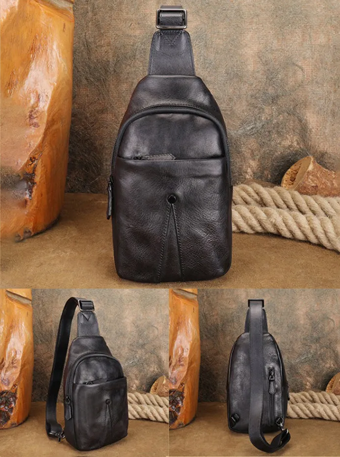 Classic Womens Brown Leather Sling Bag Chest Bag For Women
