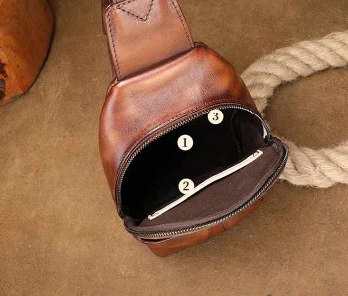 Classic Womens Brown Leather Sling Bag Chest Bag For Women