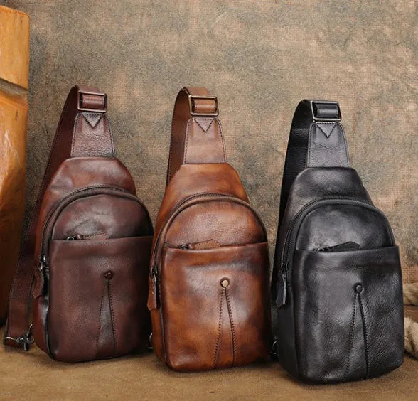 Classic Womens Brown Leather Sling Bag Chest Bag For Women