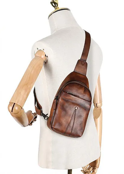 Classic Womens Brown Leather Sling Bag Chest Bag For Women
