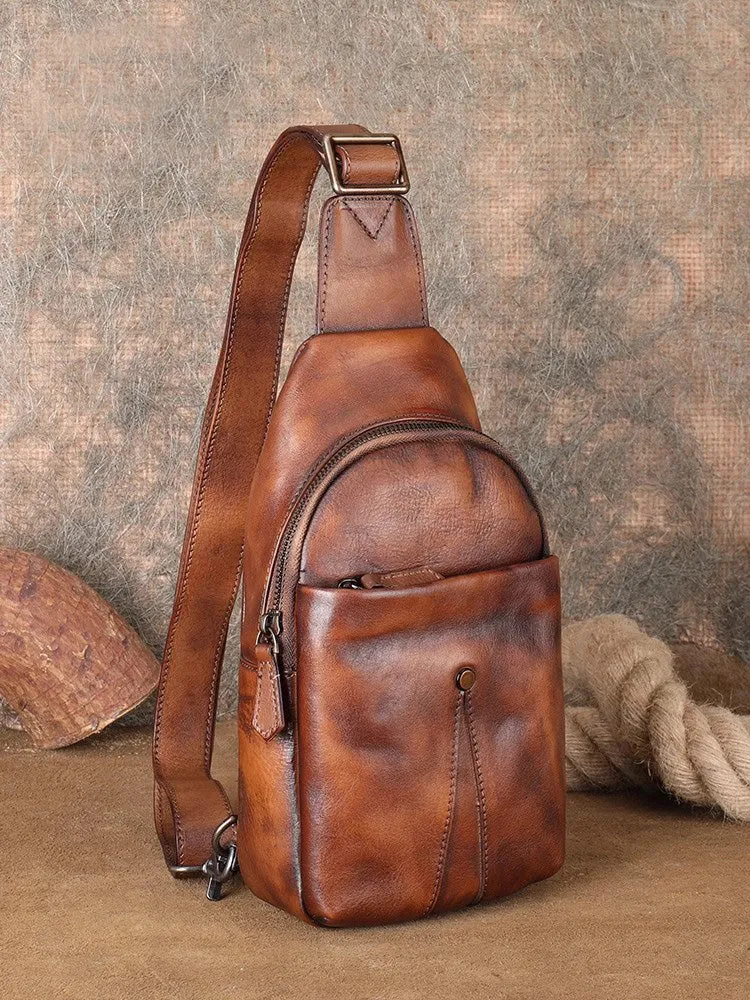 Classic Womens Brown Leather Sling Bag Chest Bag For Women