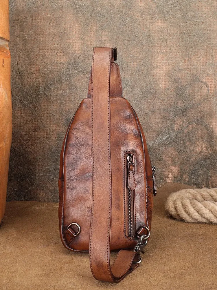 Classic Womens Brown Leather Sling Bag Chest Bag For Women