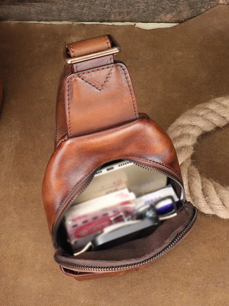 Classic Womens Brown Leather Sling Bag Chest Bag For Women