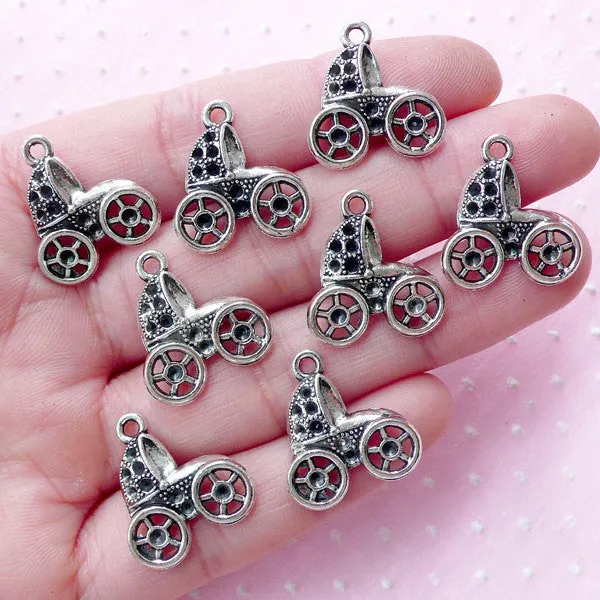CLEARANCE Baby Trolley Charm Baby Carriage Charms Baby Stroller Charm Baby Pram Charm (8pcs / 17mm x 19mm / Tibetan Silver) Baby Shower Decor CHM1807