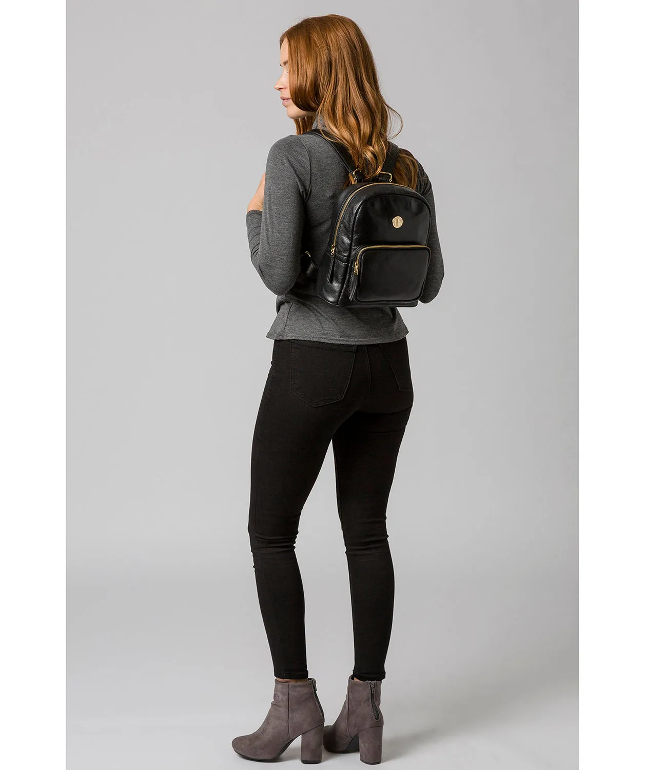 'Cora' Jet Black Leather Backpack