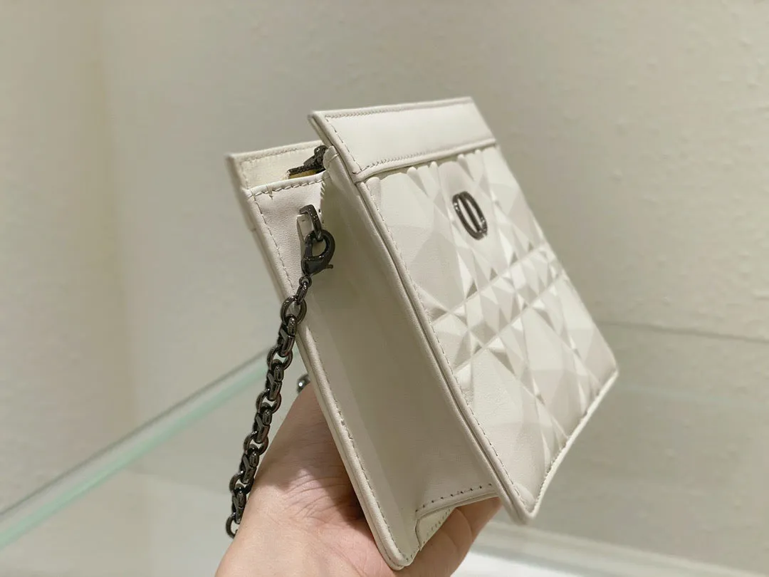 DI Caro Zipped Pouch With Chain White, For Women, Women’s Handbags 7.5in/19cm CD