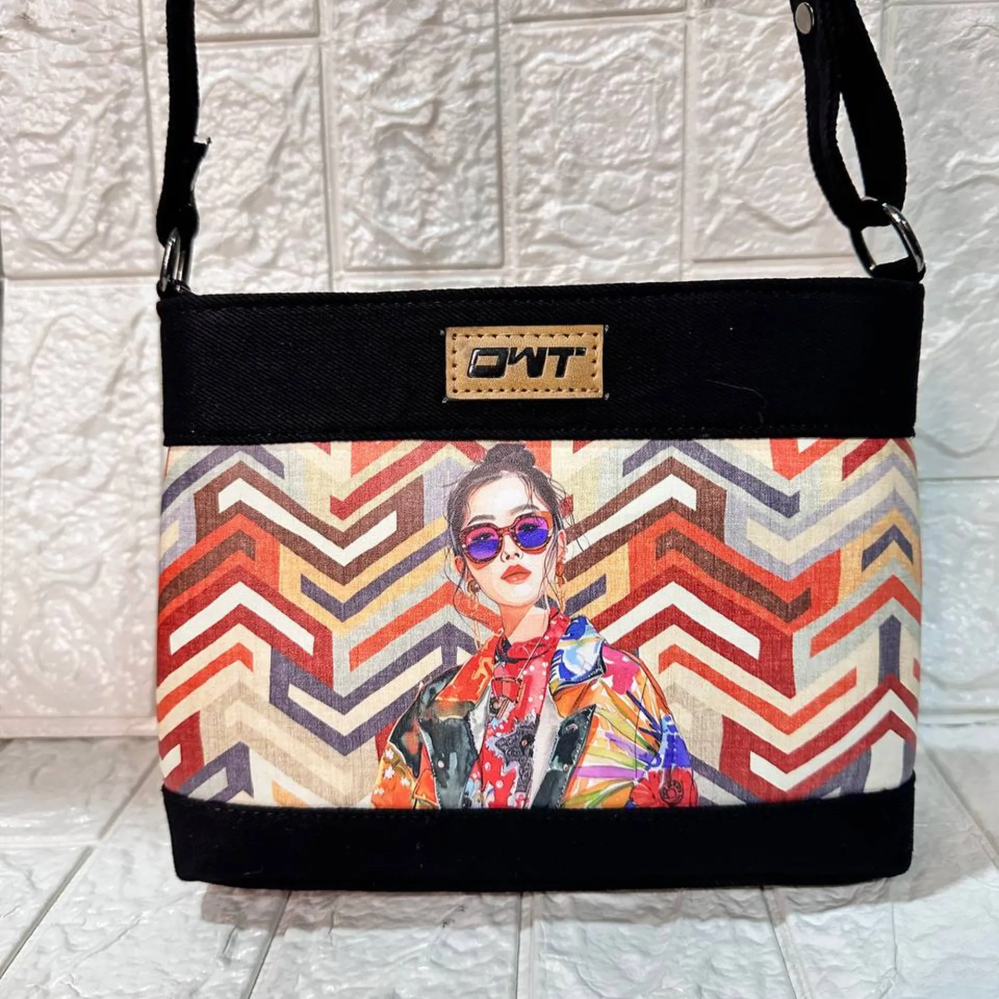 DURABLE BLACK DENIM SLING BAG -A2