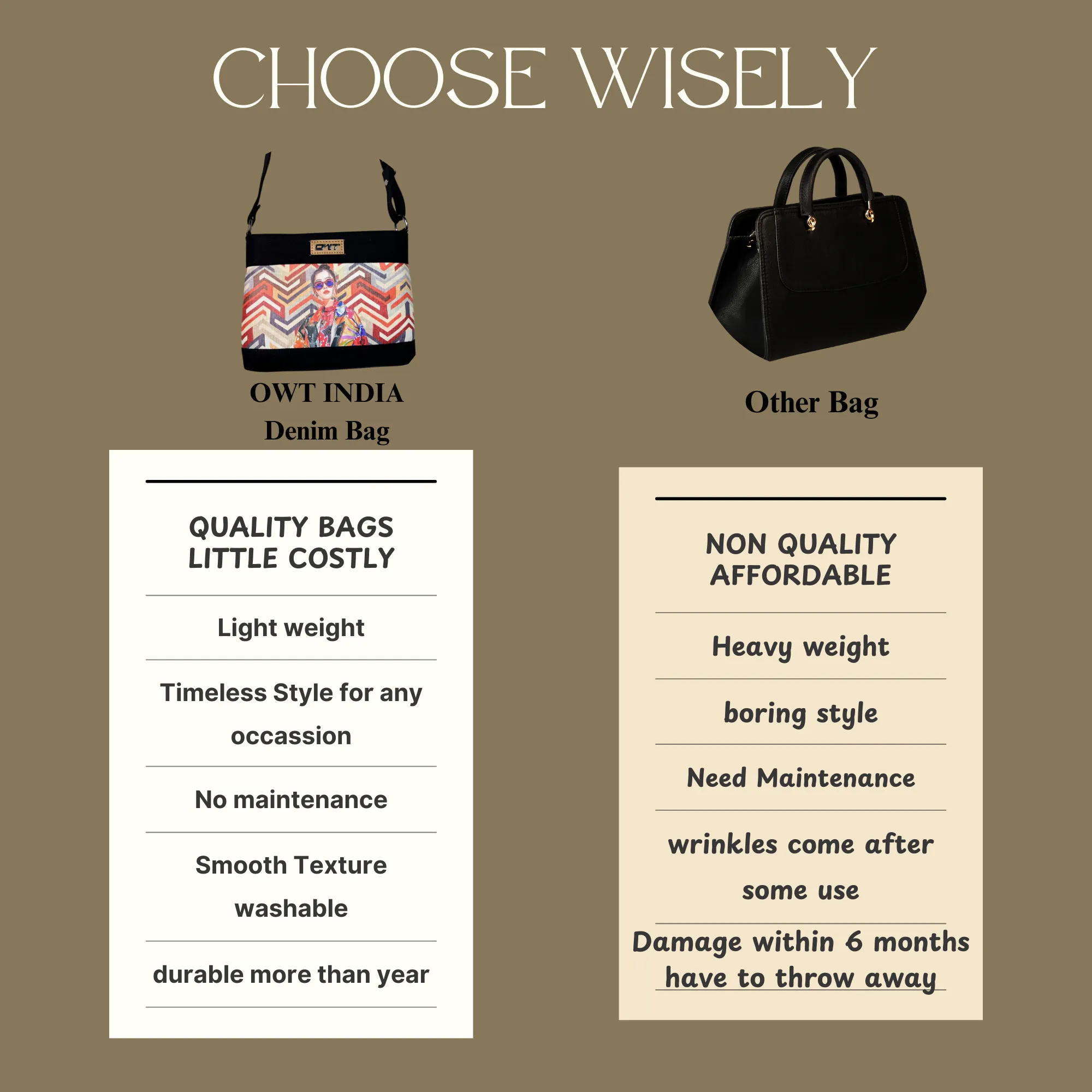 DURABLE BLACK DENIM SLING BAG -A2