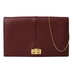 Fendi Peekaboo Brown Leather Zucca Chain Wallet Clutch Bag 8M0414