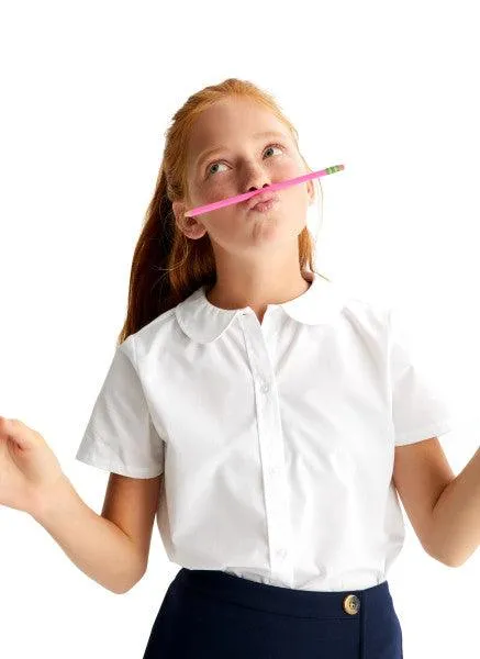 French Toast Girls School Uniform Short Sleeve Peter Pan Collar Blouse - White - SE9383