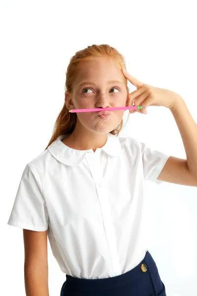 French Toast Girls School Uniform Short Sleeve Peter Pan Collar Blouse - White - SE9383
