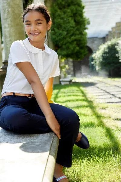 French Toast Girls School Uniform Short Sleeve Peter Pan Collar Blouse - White - SE9383
