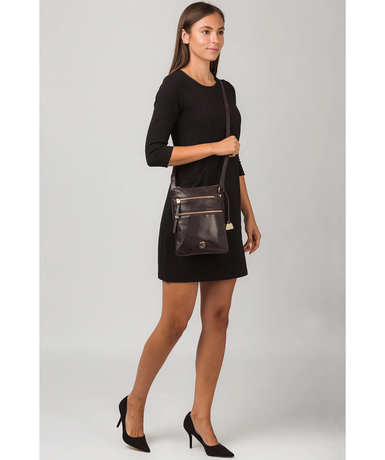 'Gardenia' Dark Brown Leather Cross Body Bag