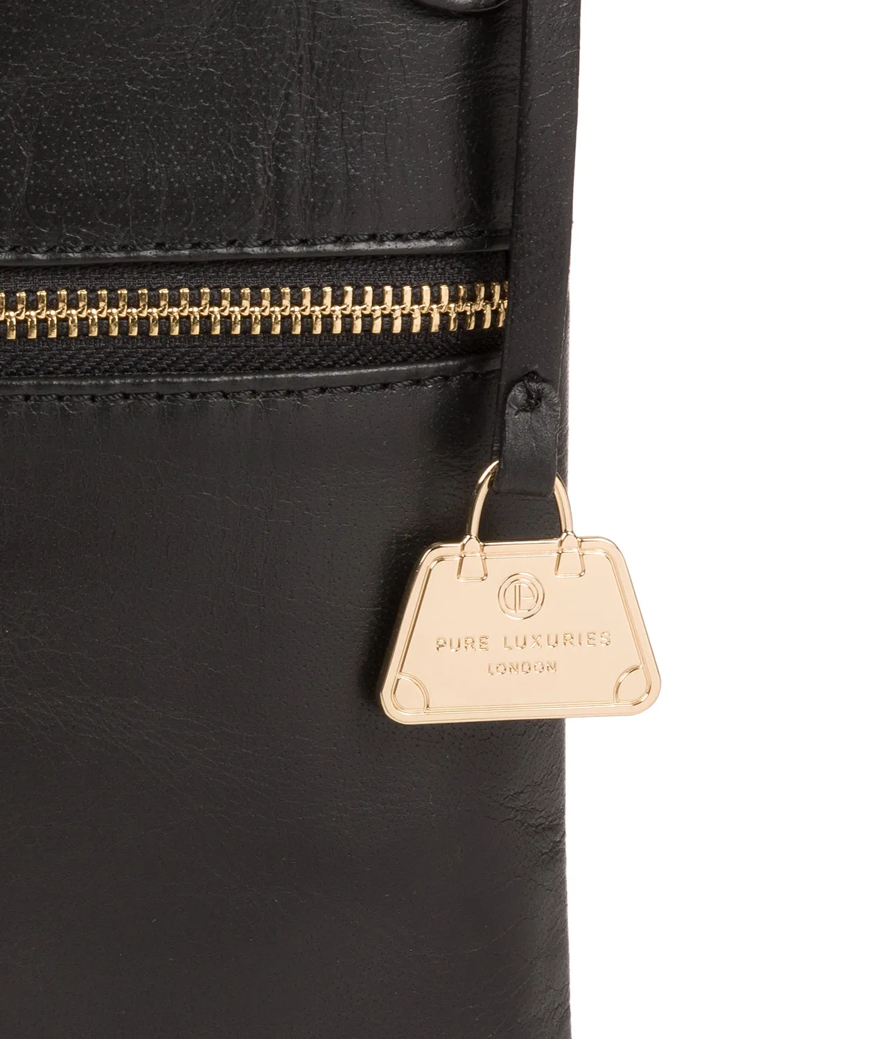 'Gardenia' Jet Black Leather Cross Body Bag