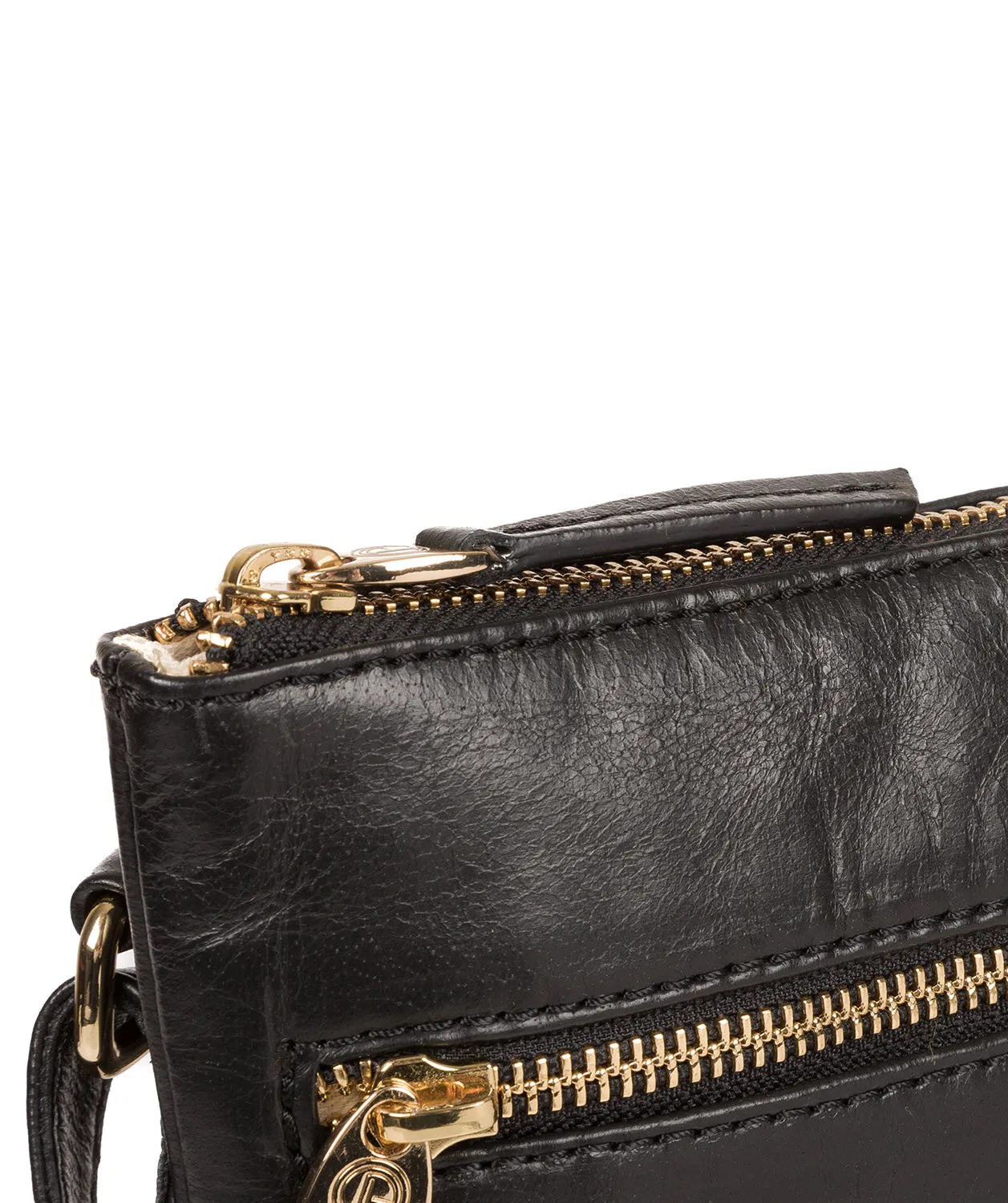 'Gardenia' Jet Black Leather Cross Body Bag